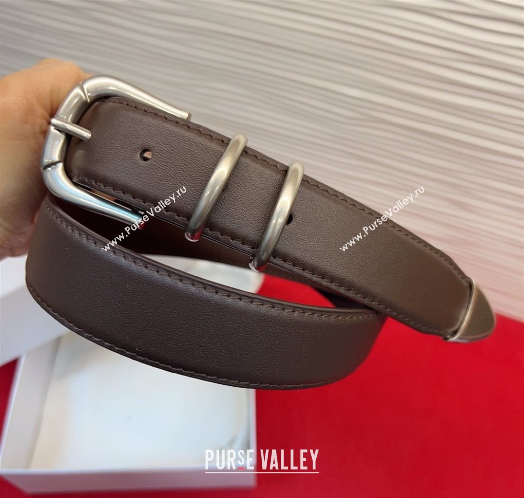 The Row Vintage Classic Belt in Leather Chocolate/Silver 2025 TR26010401 (99-260104104)