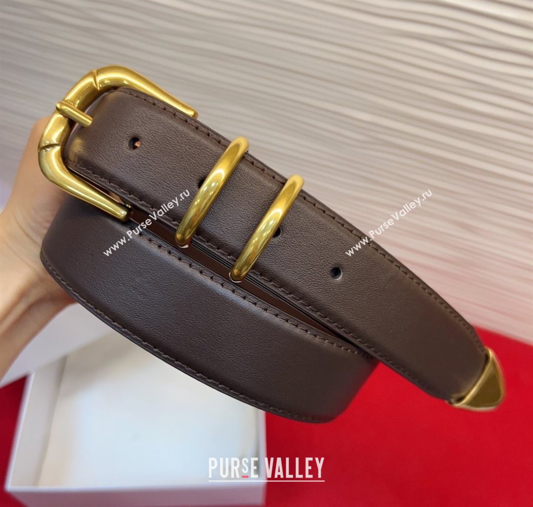 The Row Vintage Classic Belt in Leather Chocolate/Gold 2025 TR26010401 (99-260104105)