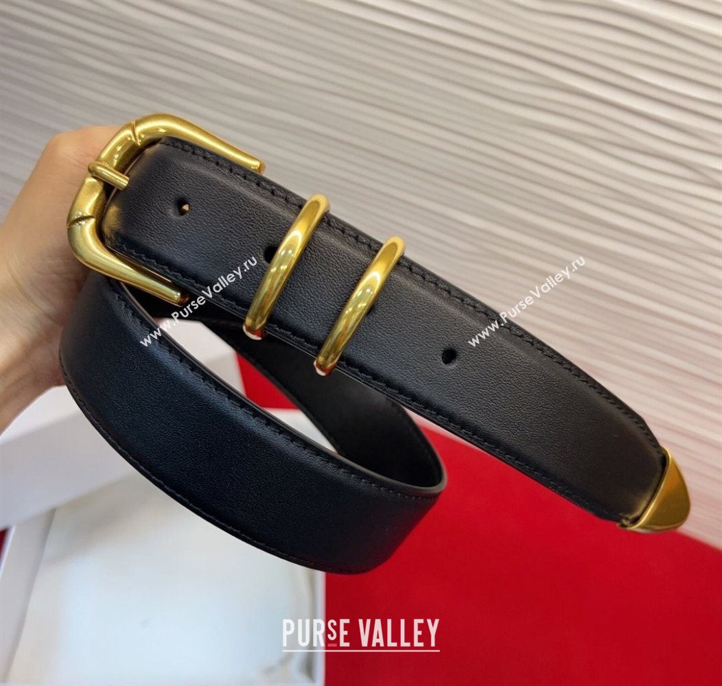 The Row Vintage Classic Belt in Leather Black/Gold 2025 TR26010401 (99-260104106)