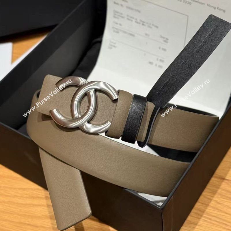 Chanel Calfskin Leather Reversible Belt 3cm with CC Buckle Grey/Silver 2025 1231 (99-251231117)