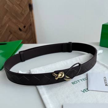 Bottega Veneta Andiamo Intrecciato Leather Belt 3cm with Knot Buckle Brown 2025 (99-260104066)