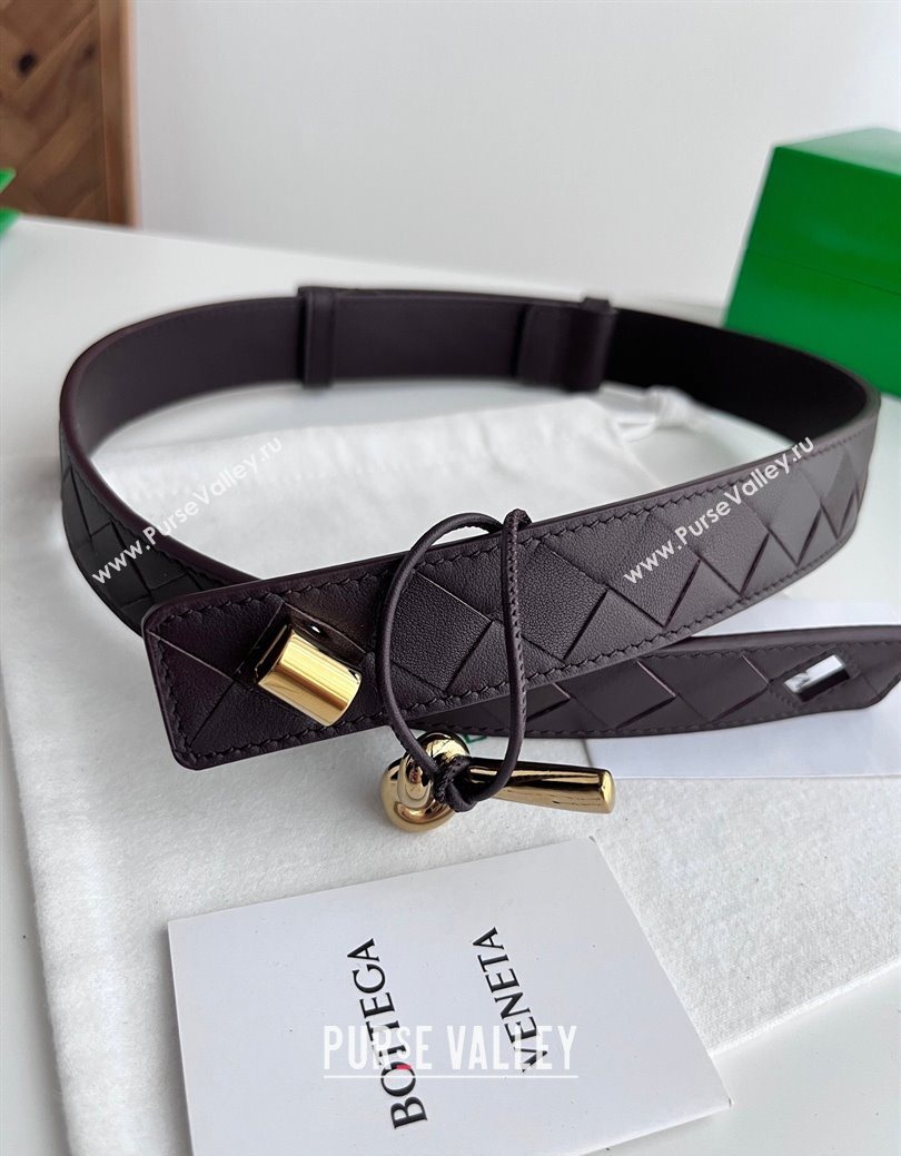 Bottega Veneta Andiamo Intrecciato Leather Belt 3cm with Knot Buckle Brown 2025  (99-260104066)