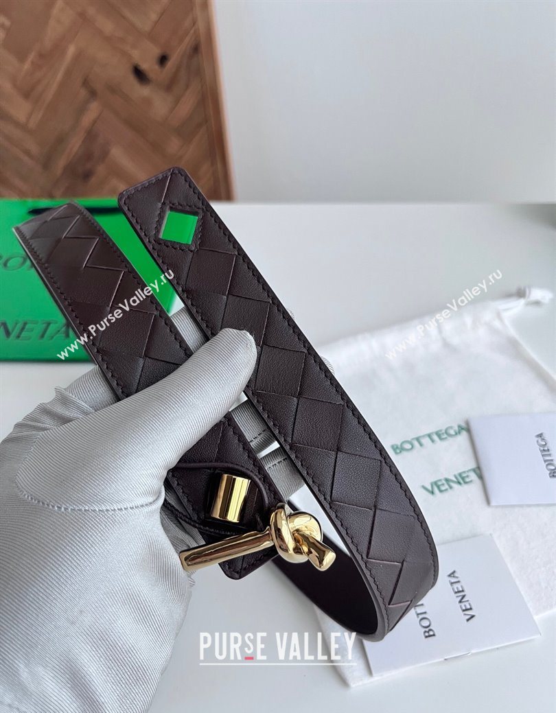 Bottega Veneta Andiamo Intrecciato Leather Belt 3cm with Knot Buckle Brown 2025  (99-260104066)
