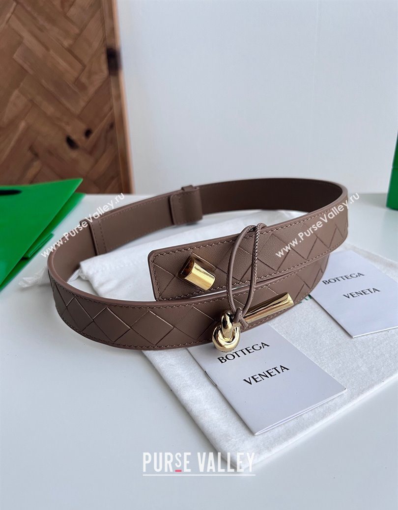 Bottega Veneta Andiamo Intrecciato Leather Belt 3cm with Knot Buckle Taupe 2025  (99-260104068)