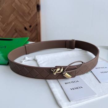Bottega Veneta Andiamo Intrecciato Leather Belt 3cm with Knot Buckle Taupe 2025 (99-260104068)