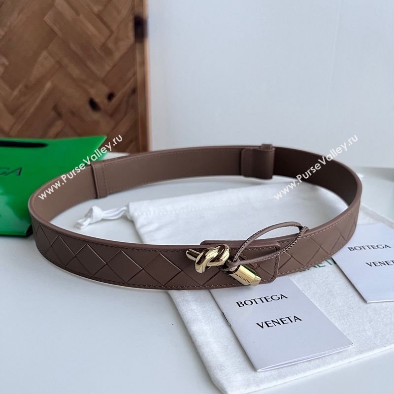 Bottega Veneta Andiamo Intrecciato Leather Belt 3cm with Knot Buckle Taupe 2025  (99-260104068)