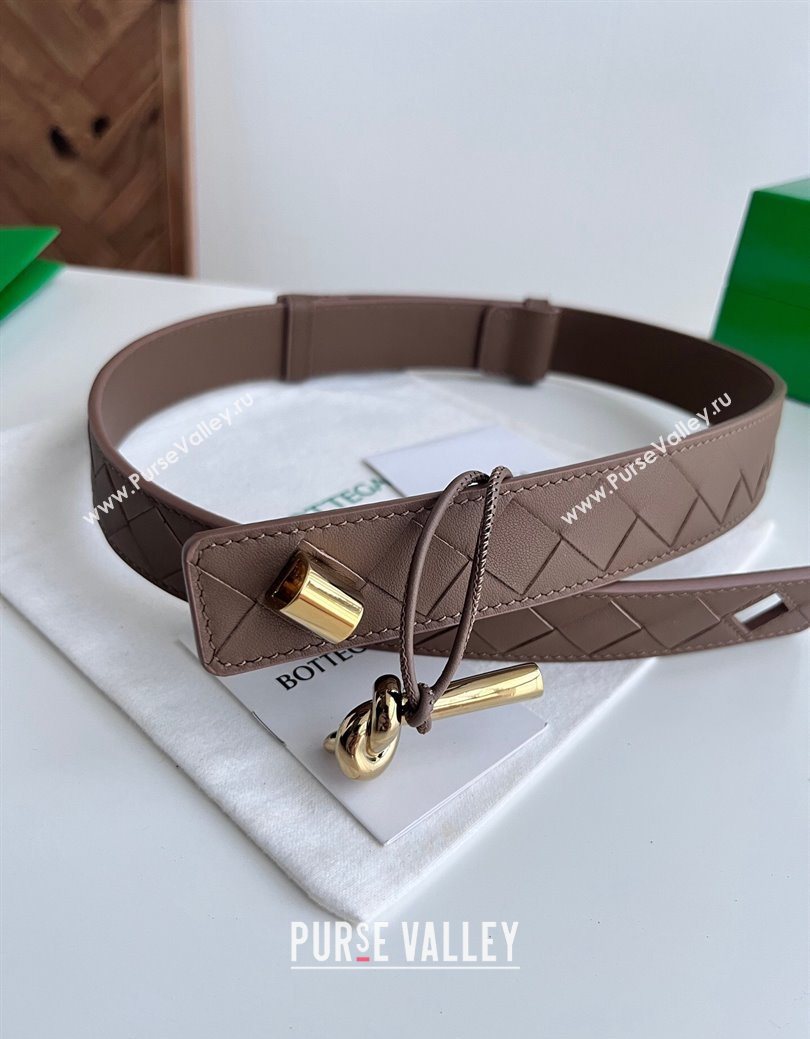 Bottega Veneta Andiamo Intrecciato Leather Belt 3cm with Knot Buckle Taupe 2025  (99-260104068)