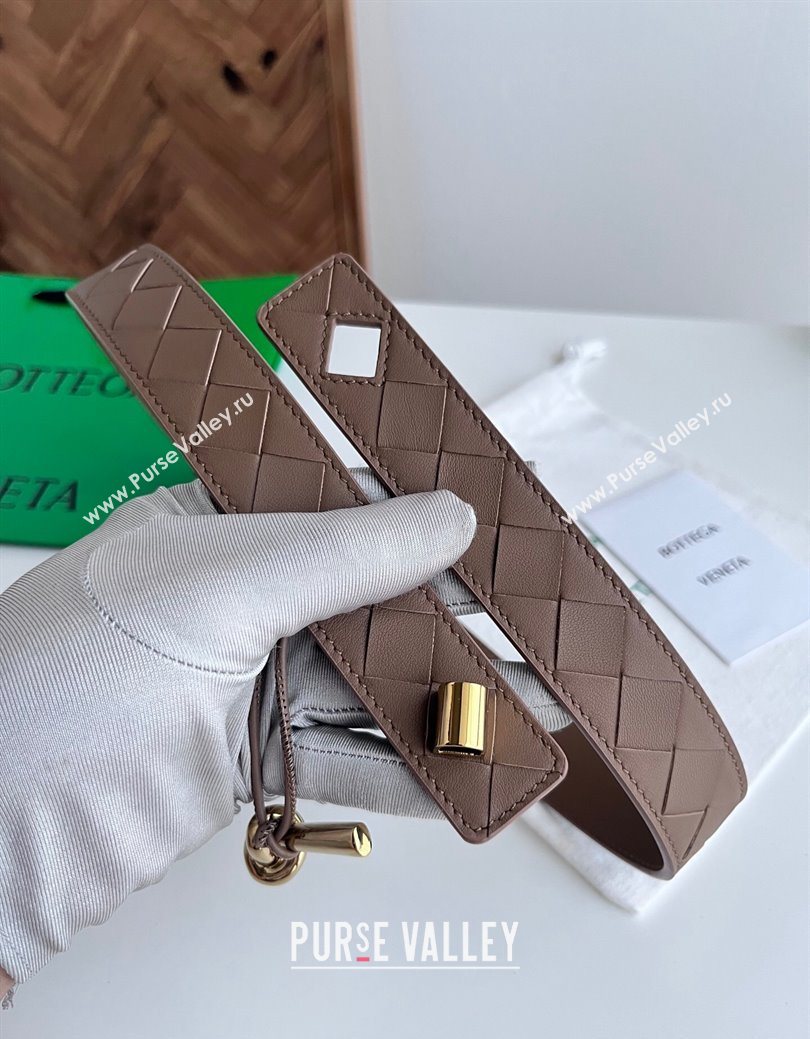 Bottega Veneta Andiamo Intrecciato Leather Belt 3cm with Knot Buckle Taupe 2025  (99-260104068)