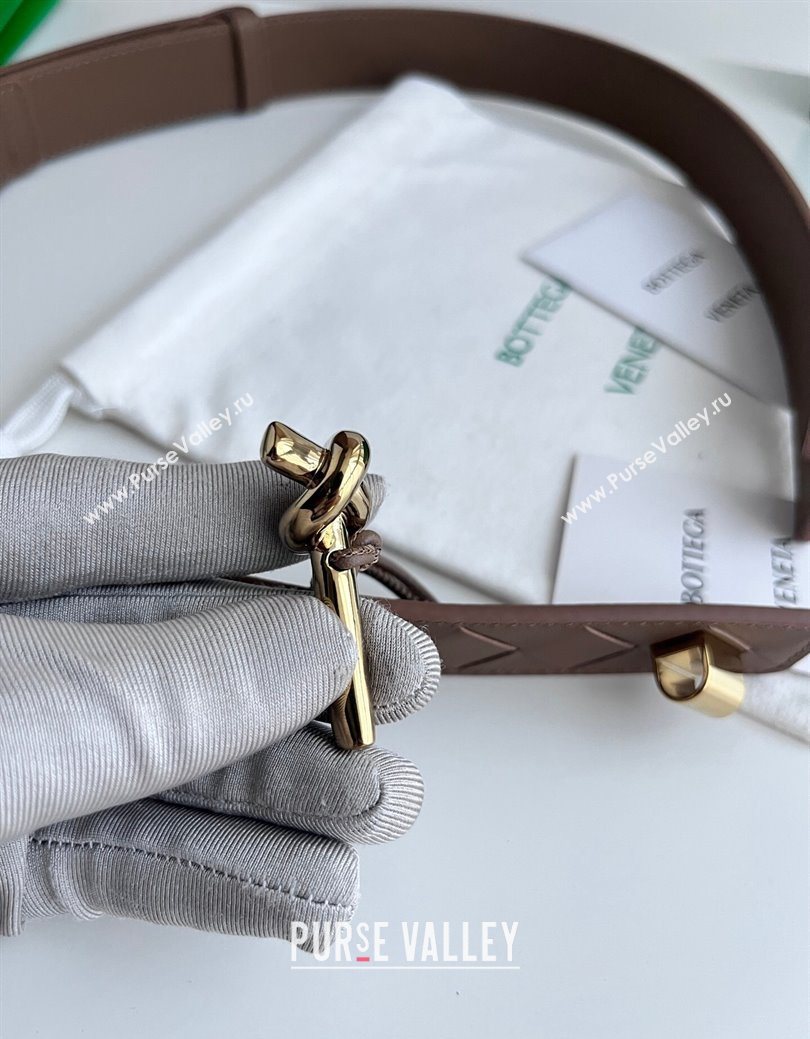 Bottega Veneta Andiamo Intrecciato Leather Belt 3cm with Knot Buckle Taupe 2025  (99-260104068)