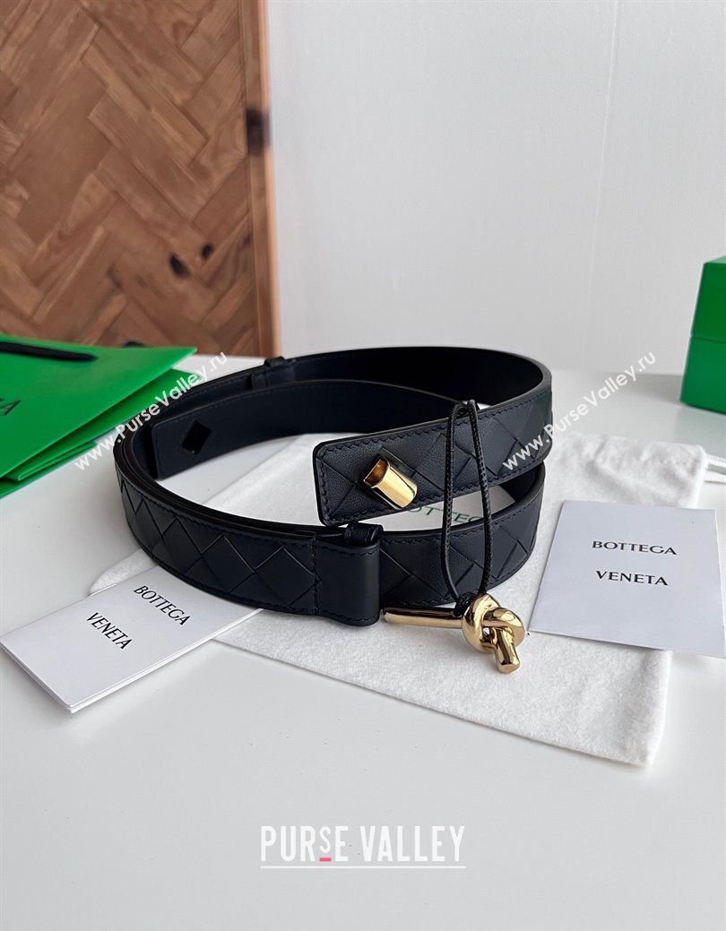 Bottega Veneta Andiamo Intrecciato Leather Belt 3cm with Knot Buckle Black 2025  (99-260104070)