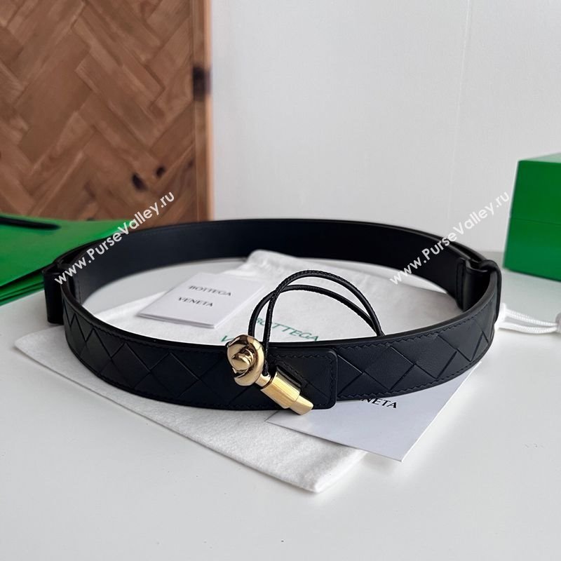 Bottega Veneta Andiamo Intrecciato Leather Belt 3cm with Knot Buckle Black 2025  (99-260104070)