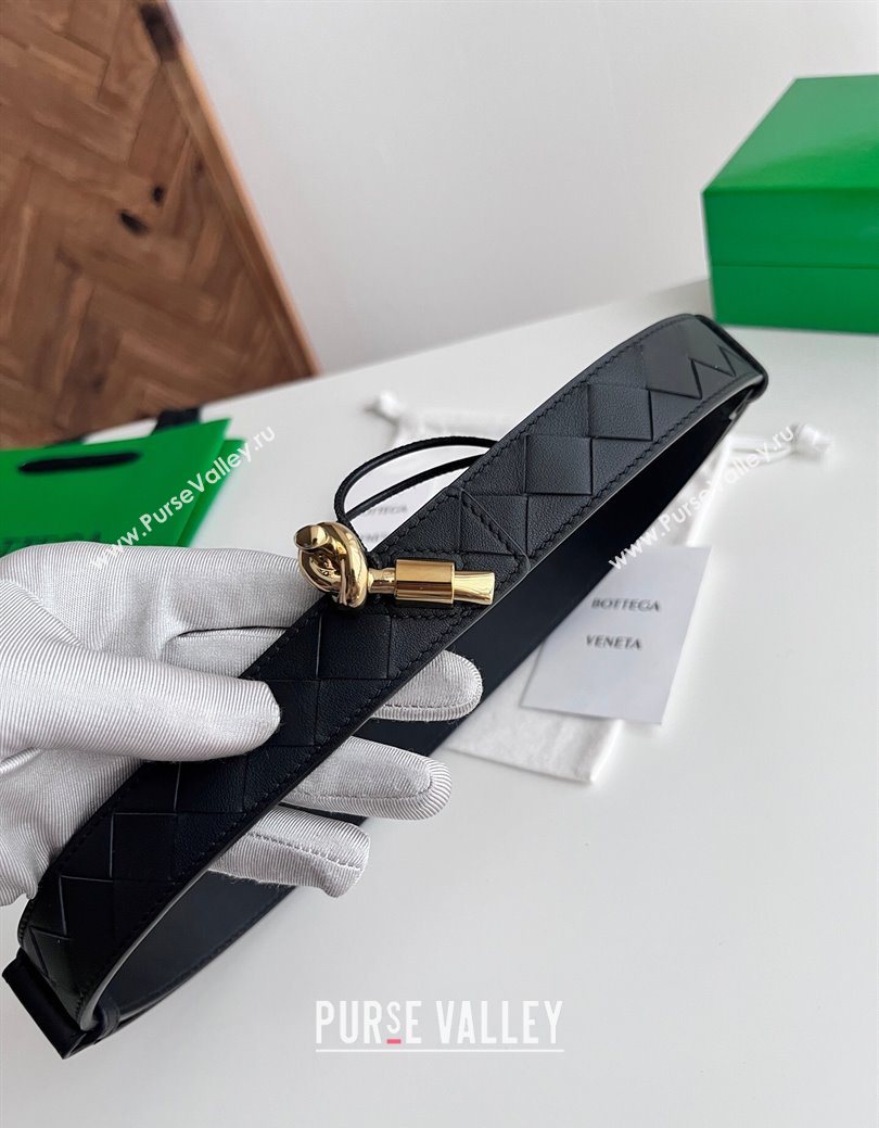 Bottega Veneta Andiamo Intrecciato Leather Belt 3cm with Knot Buckle Black 2025  (99-260104070)