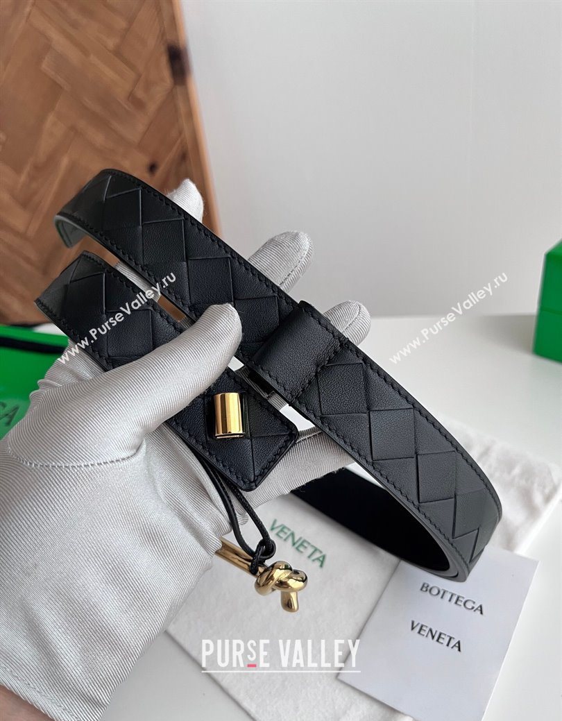 Bottega Veneta Andiamo Intrecciato Leather Belt 3cm with Knot Buckle Black 2025  (99-260104070)