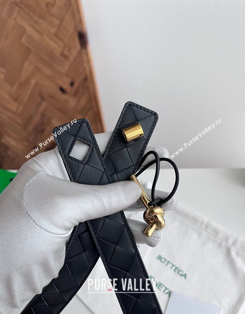 Bottega Veneta Andiamo Intrecciato Leather Belt 3cm with Knot Buckle Black 2025  (99-260104070)