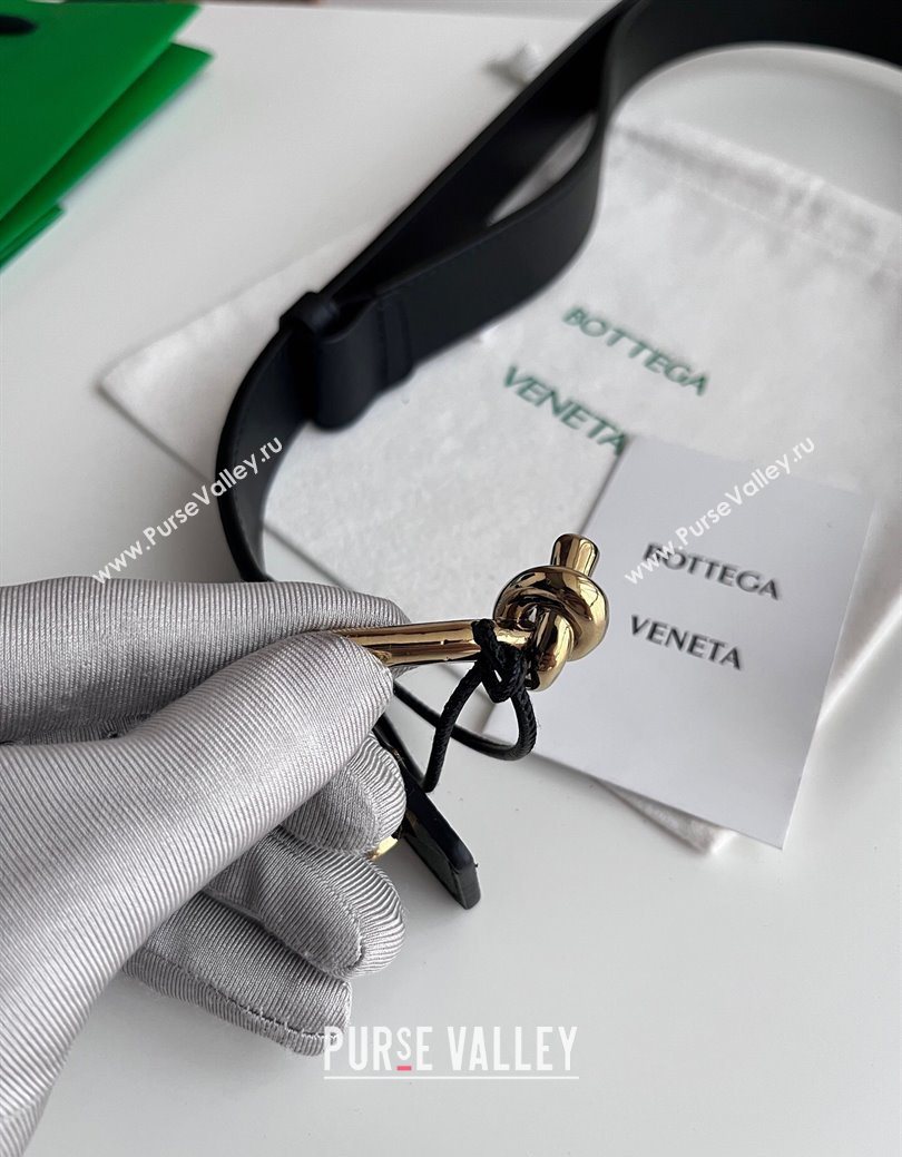 Bottega Veneta Andiamo Intrecciato Leather Belt 3cm with Knot Buckle Black 2025  (99-260104070)