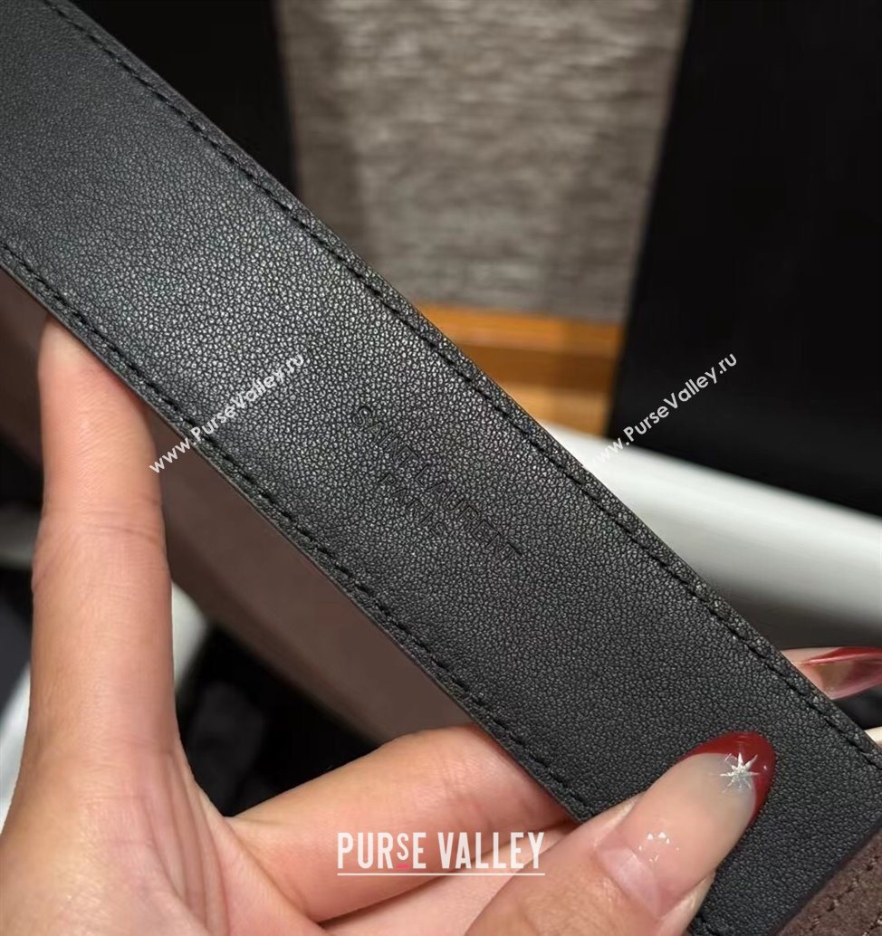 Saint Laurent Cassandre Belt 3cm in Suede and Leather Chocolate 2025 YSL26010401 (99-260104090)