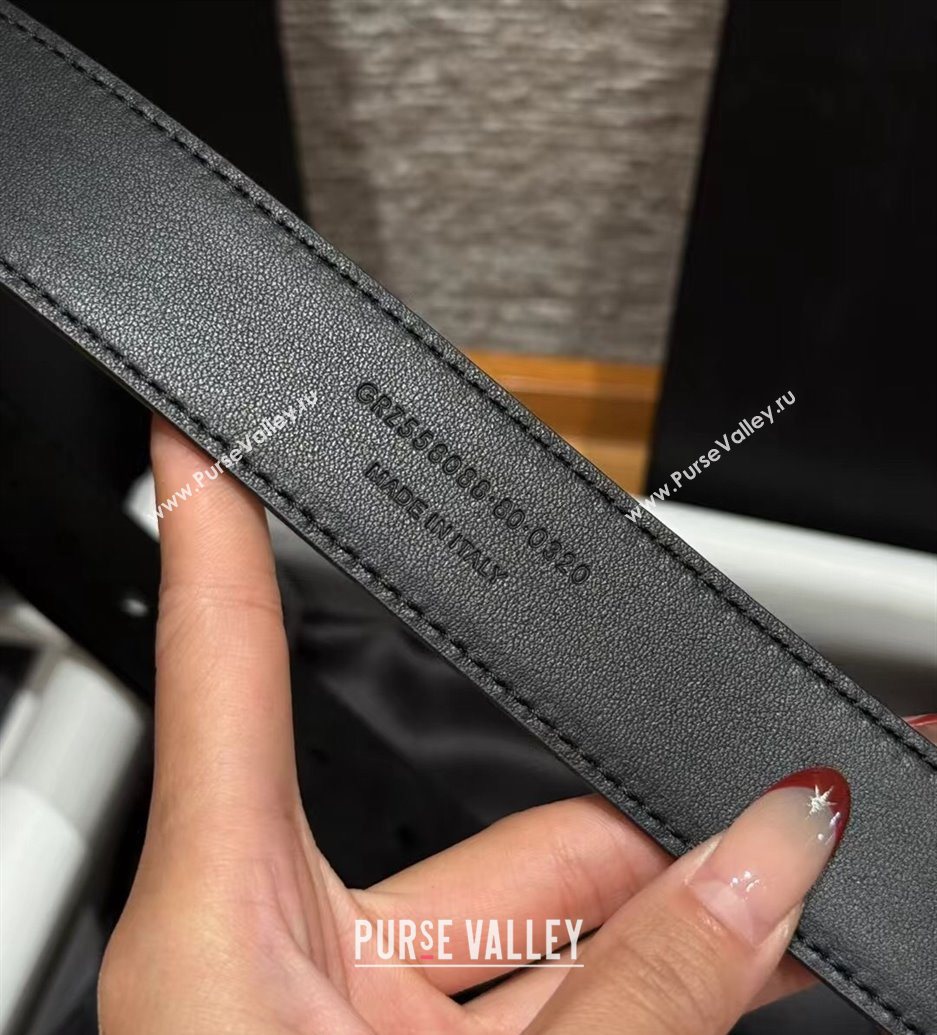 Saint Laurent Cassandre Belt 3cm in Suede and Leather Black/Silver 2025 YSL26010401 (99-260104092)