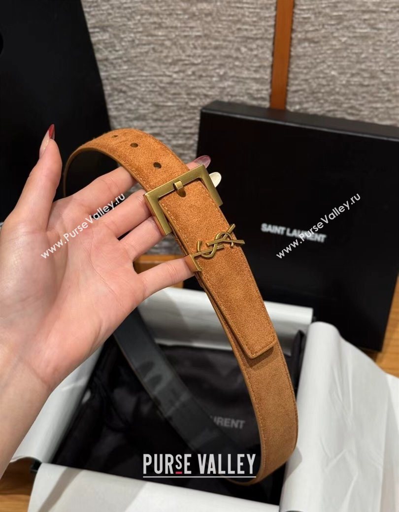 Saint Laurent Cassandre Belt 3cm in Suede and Leather Beige Yellow/Gold 2025 YSL26010401 (99-260104093)