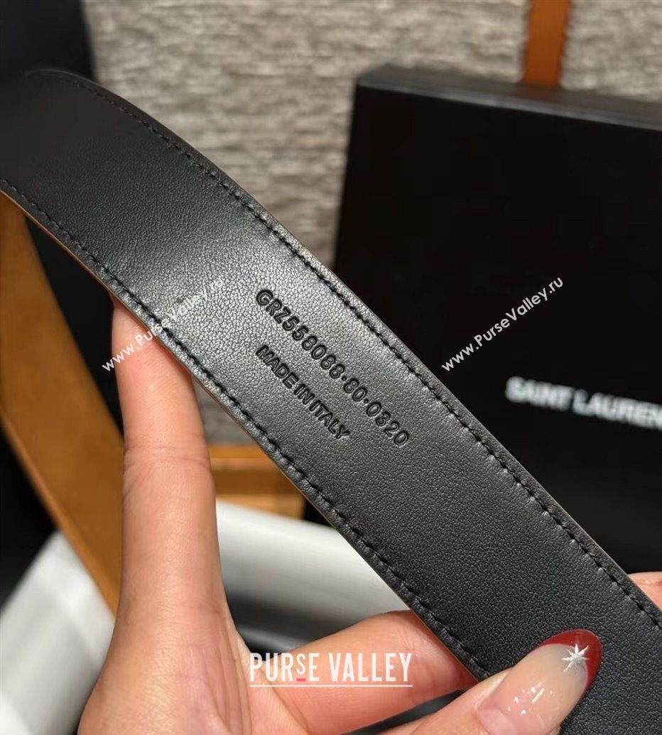 Saint Laurent Cassandre Belt 3cm in Suede and Leather Beige Yellow/Silver 2025 YSL26010401 (99-260104095)