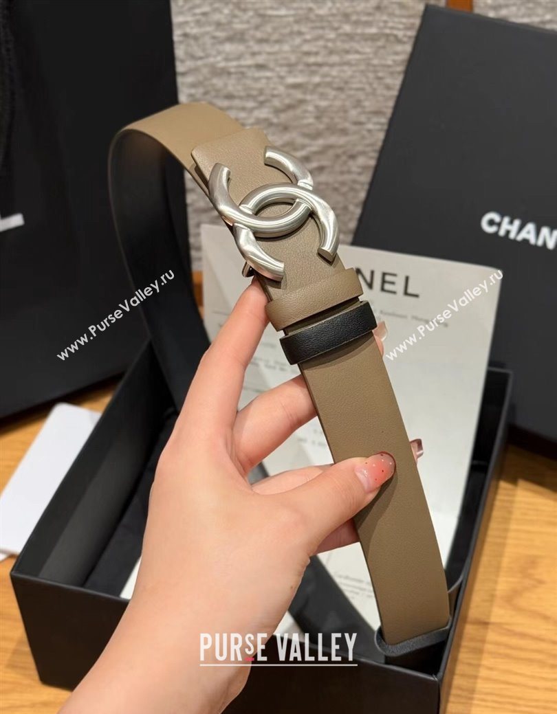 Chanel Calfskin Leather Reversible Belt 3cm with CC Buckle Grey/Silver 2025 1231 (99-251231117)
