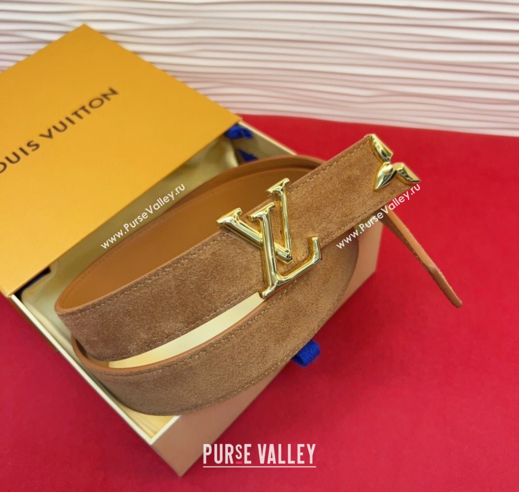 Louis Vuitton Pretty LV Belt 3cm in Suede and Leather Beige/Gold 2026 M8232 (99-260104018)