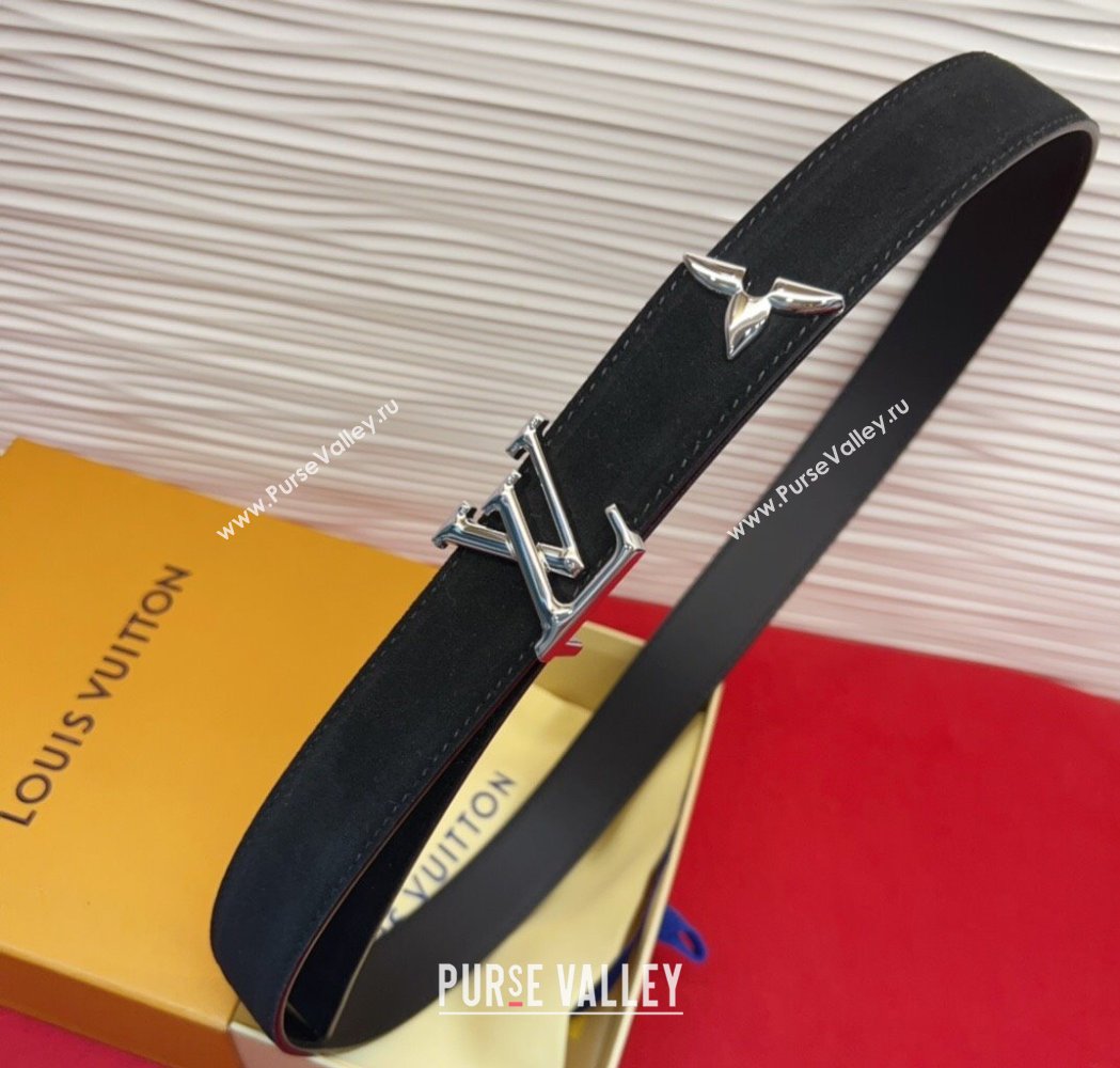 Louis Vuitton Pretty LV Belt 3cm in Suede and Leather Black/Silver 2026 M8232 (99-260104020)