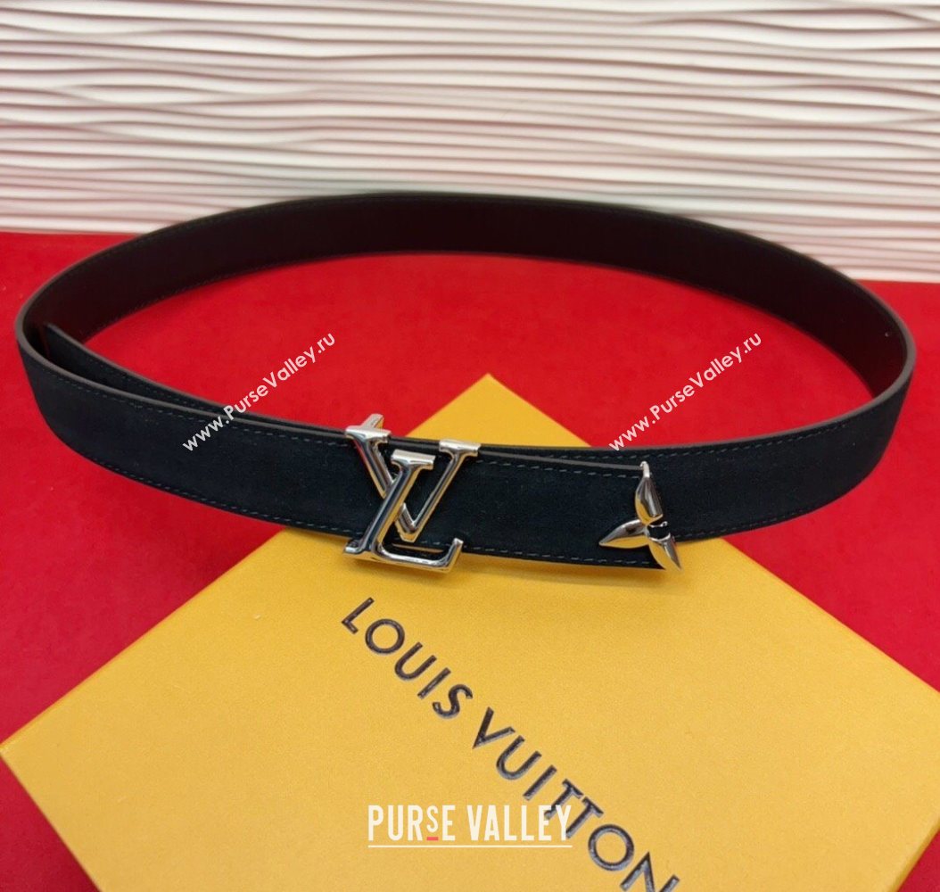 Louis Vuitton Pretty LV Belt 3cm in Suede and Leather Black/Silver 2026 M8232 (99-260104020)