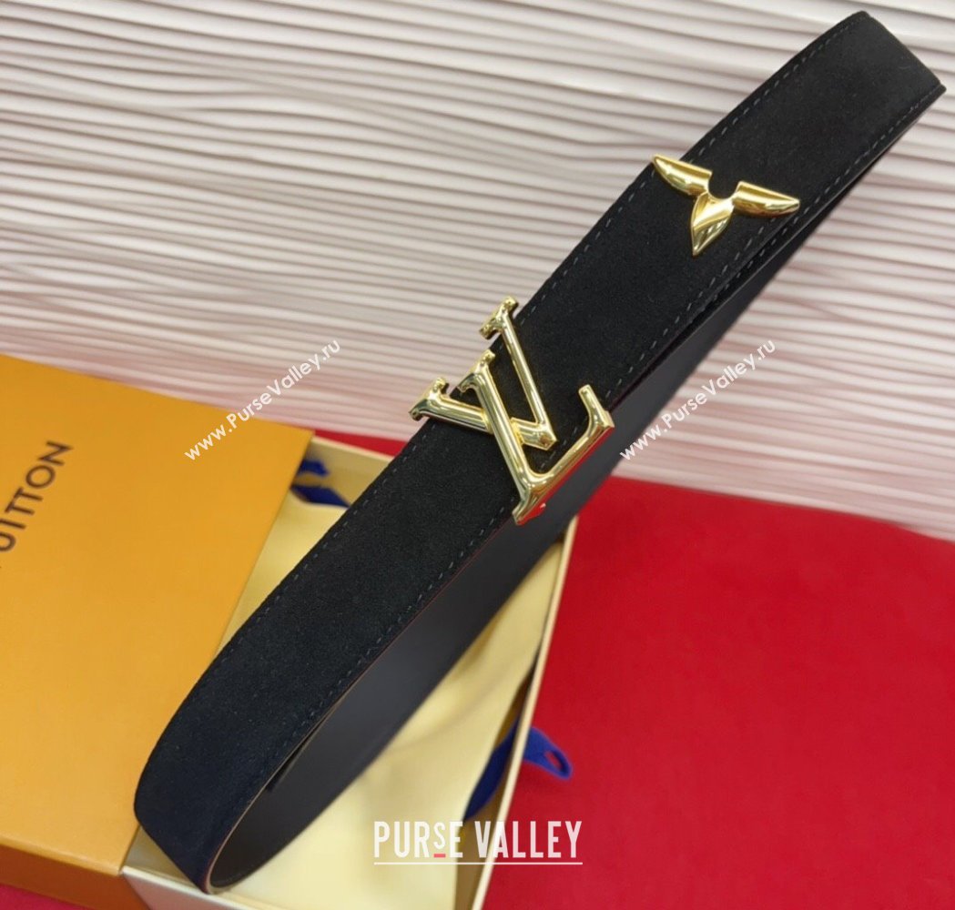 Louis Vuitton Pretty LV Belt 3cm in Suede and Leather Black/Gold 2026 M8232 (99-260104021)