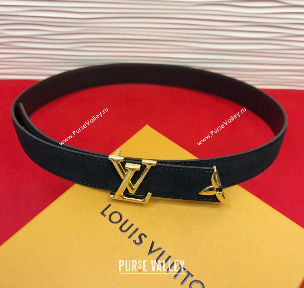 Louis Vuitton Pretty LV Belt 3cm in Suede and Leather Black/Gold 2026 M8232 (99-260104021)