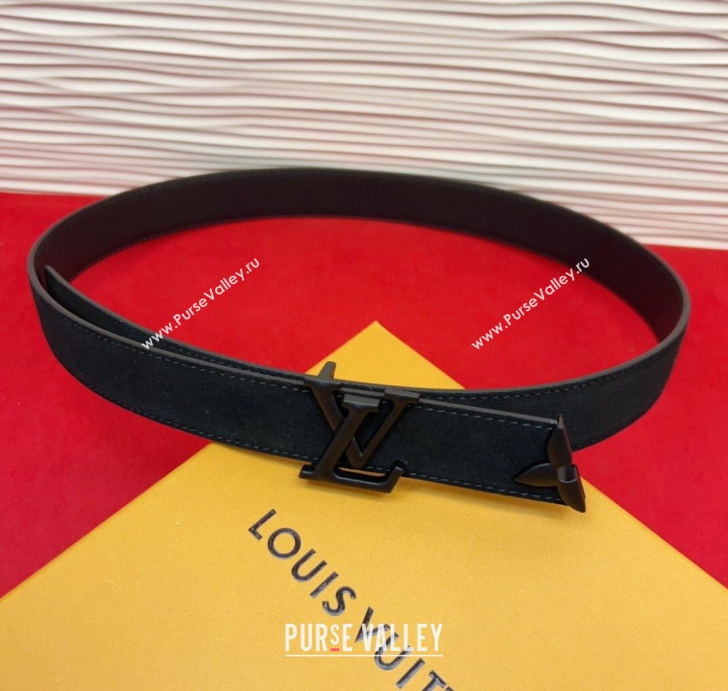 Louis Vuitton Pretty LV Belt 3cm in Suede and Leather All Black 2026 M8232 (99-260104022)