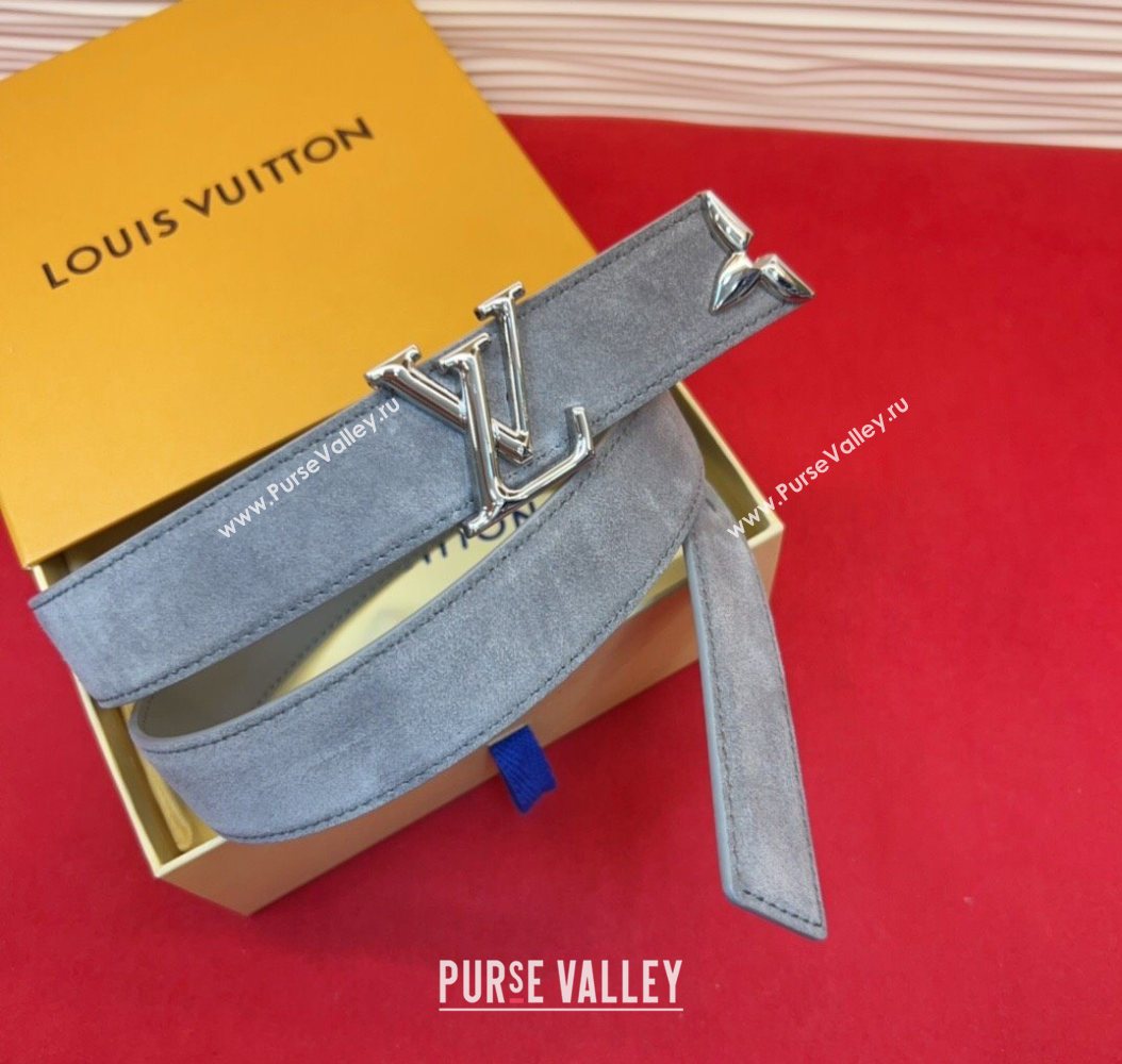 Louis Vuitton Pretty LV Belt 3cm in Suede and Leather Grey/Silver 2026 M8232 (99-260104023)