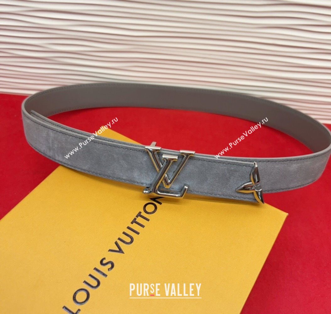 Louis Vuitton Pretty LV Belt 3cm in Suede and Leather Grey/Silver 2026 M8232 (99-260104023)