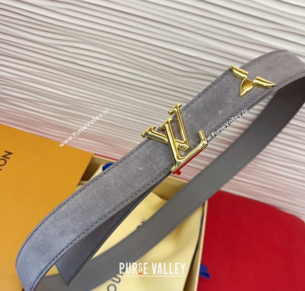 Louis Vuitton Pretty LV Belt 3cm in Suede and Leather Grey/Gold 2026 M8232 (99-260104024)