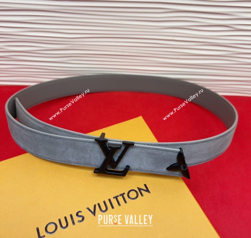 Louis Vuitton Pretty LV Belt 3cm in Suede and Leather Grey/Black 2026 M8232 (99-260104025)