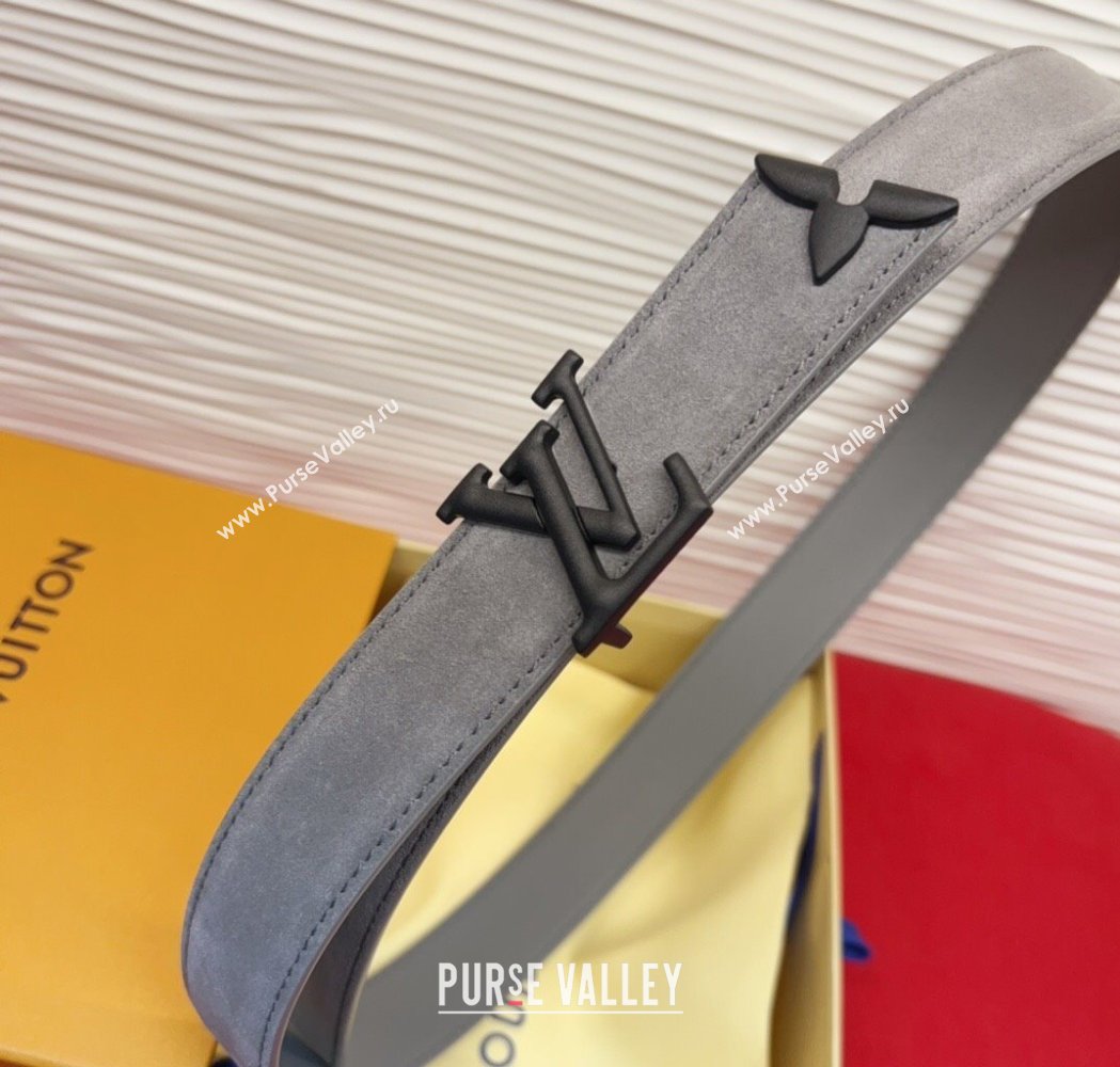 Louis Vuitton Pretty LV Belt 3cm in Suede and Leather Grey/Black 2026 M8232 (99-260104025)