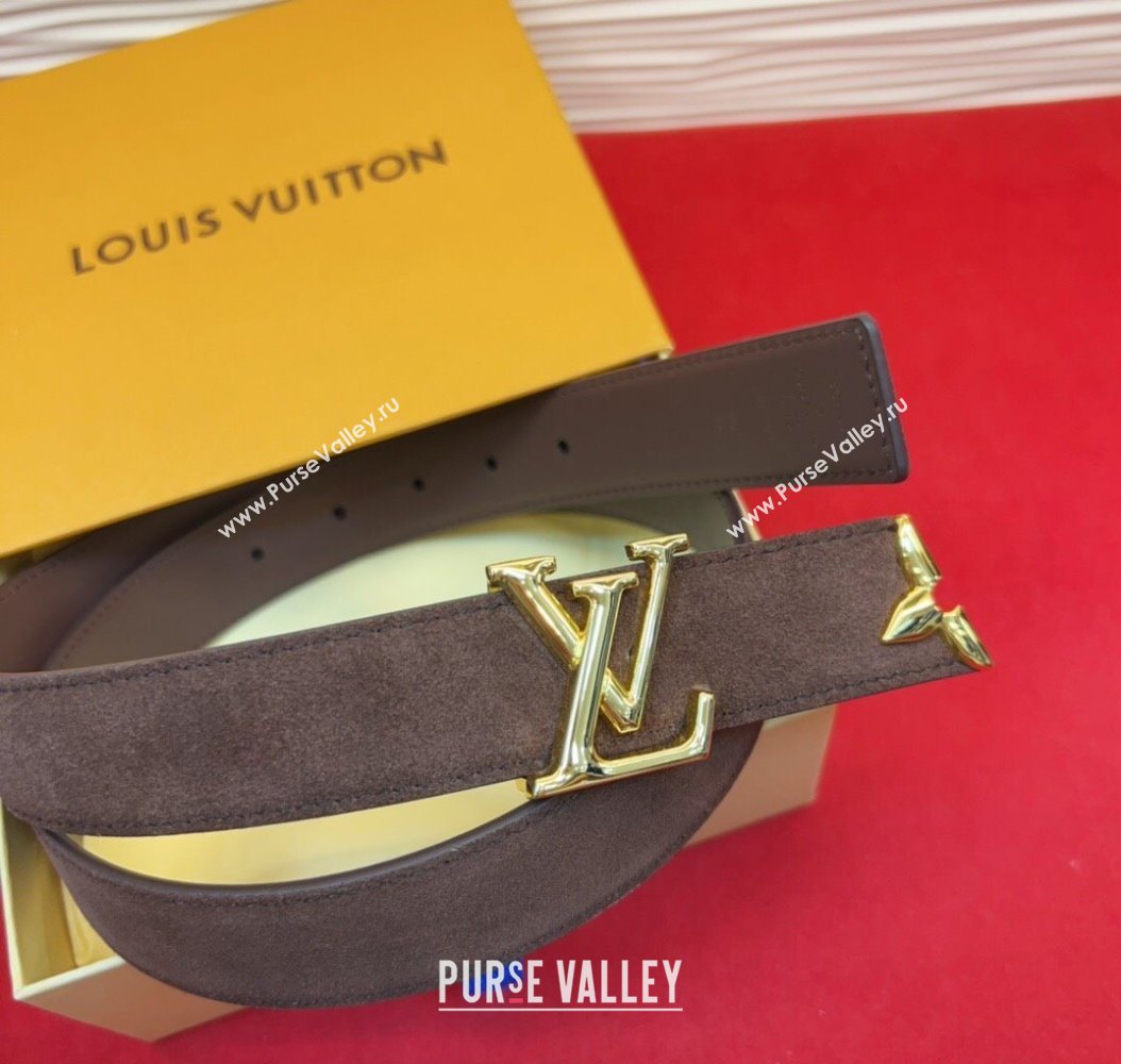 Louis Vuitton Pretty LV Belt 3cm in Suede and Leather Brown/Gold 2026 M8232 (99-260104027)