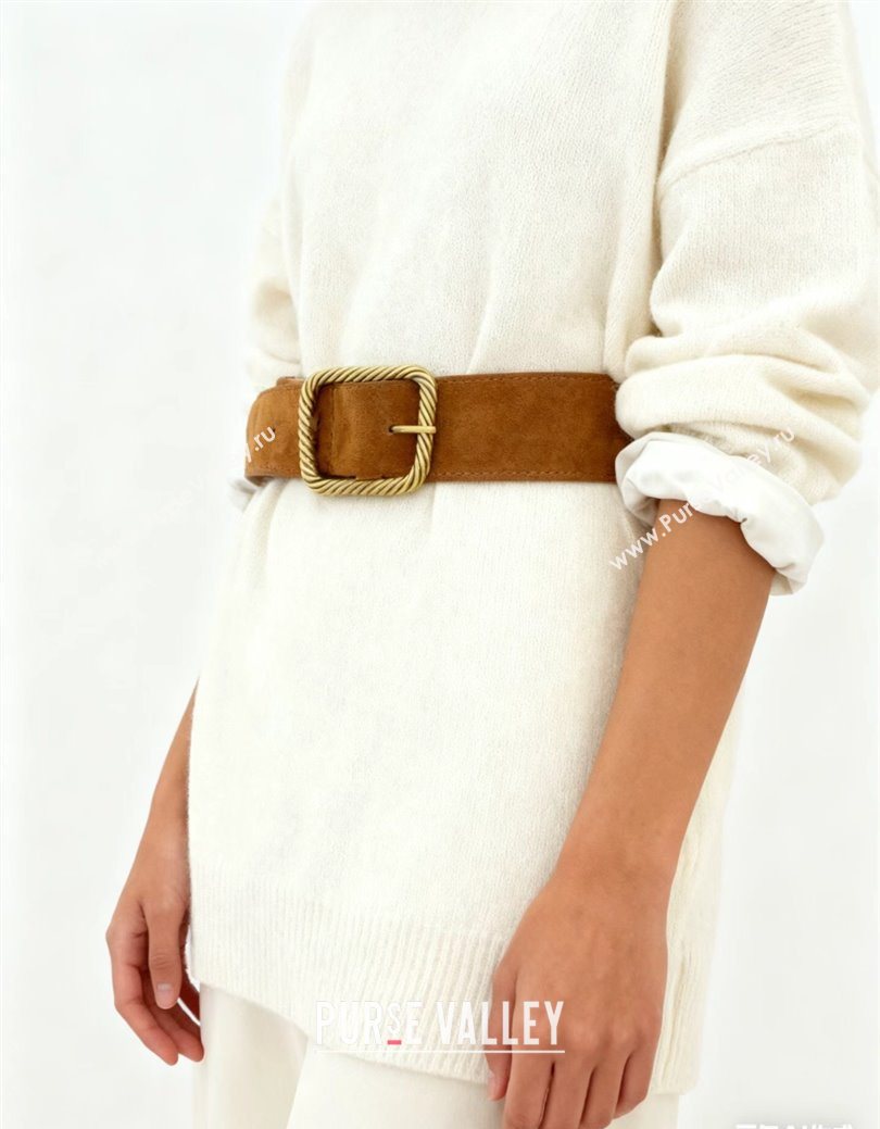 Miu Miu Wide Belt 5cm in Suede and Calfskin Leather Black 2025 MM26010403 (99-260104043)