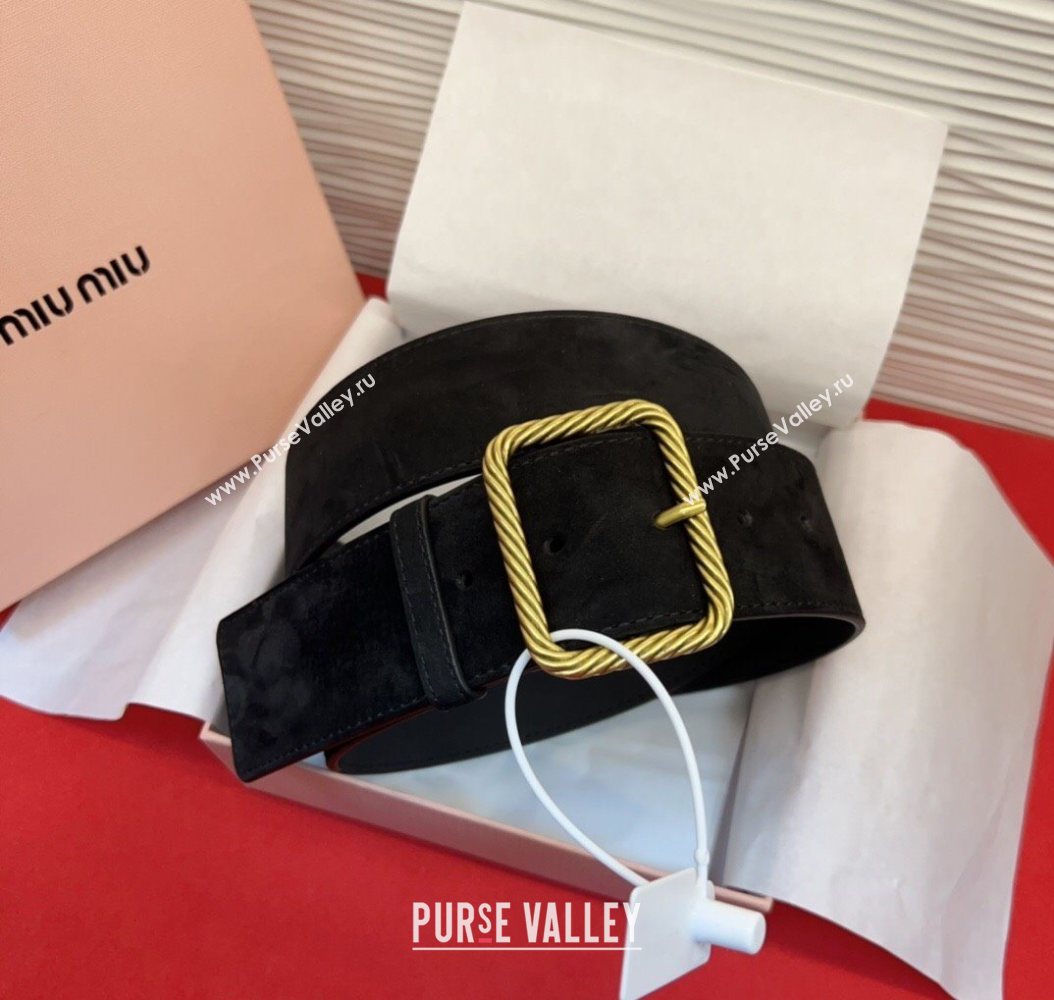 Miu Miu Wide Belt 5cm in Suede and Calfskin Leather Black 2025 MM26010403 (99-260104043)