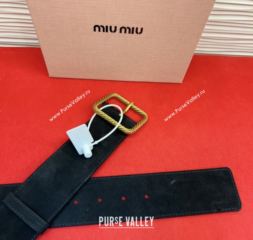 Miu Miu Wide Belt 5cm in Suede and Calfskin Leather Black 2025 MM26010403 (99-260104043)