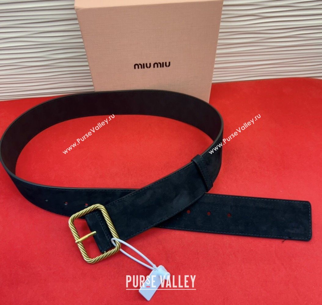 Miu Miu Wide Belt 5cm in Suede and Calfskin Leather Black 2025 MM26010403 (99-260104043)