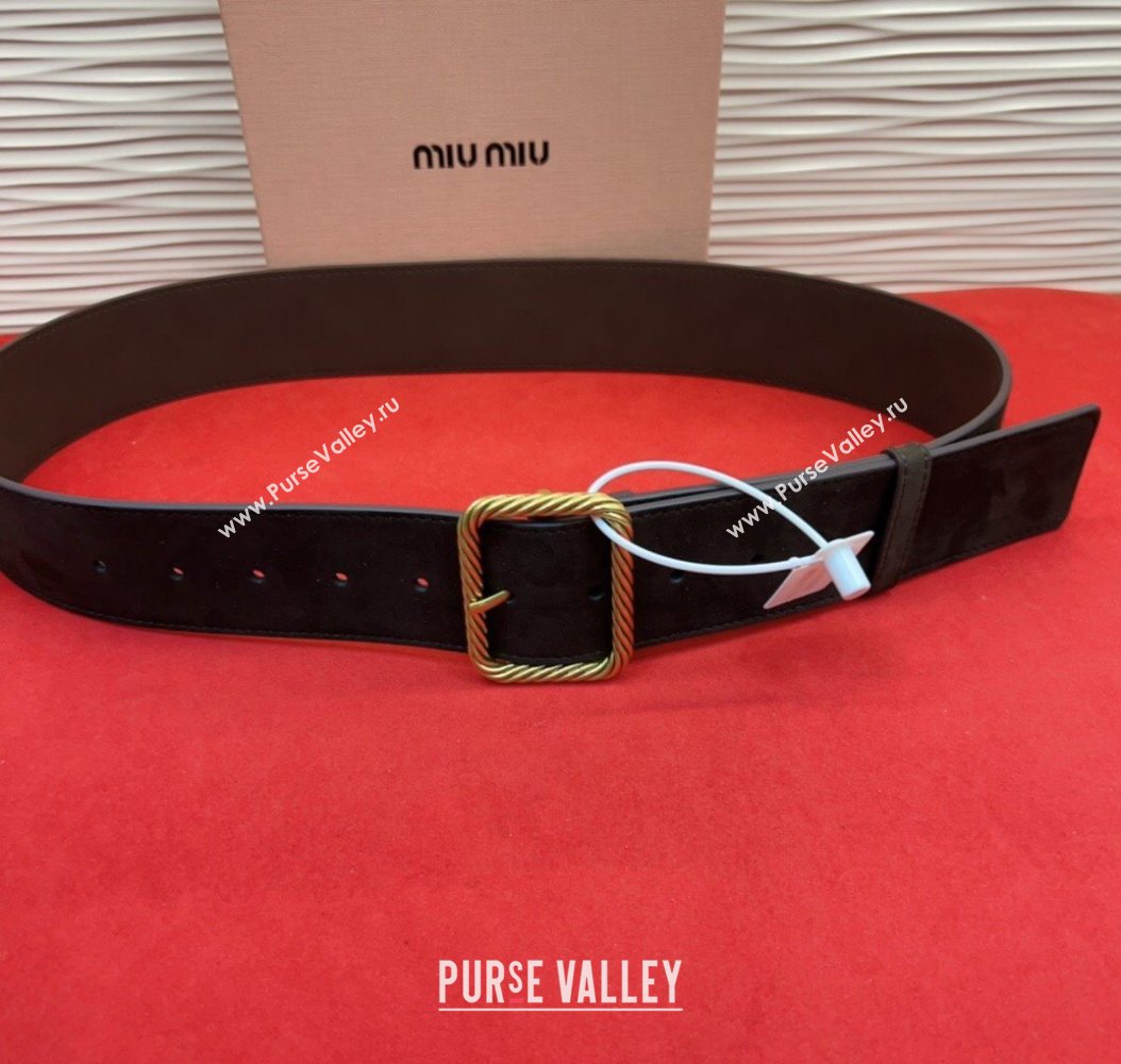 Miu Miu Wide Belt 5cm in Suede and Calfskin Leather Black 2025 MM26010403 (99-260104043)