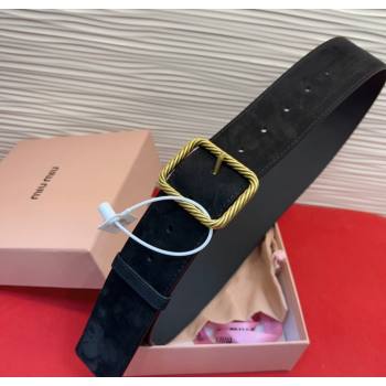 Miu Miu Wide Belt 5cm in Suede and Calfskin Leather Black 2025 MM26010403 (99-260104043)