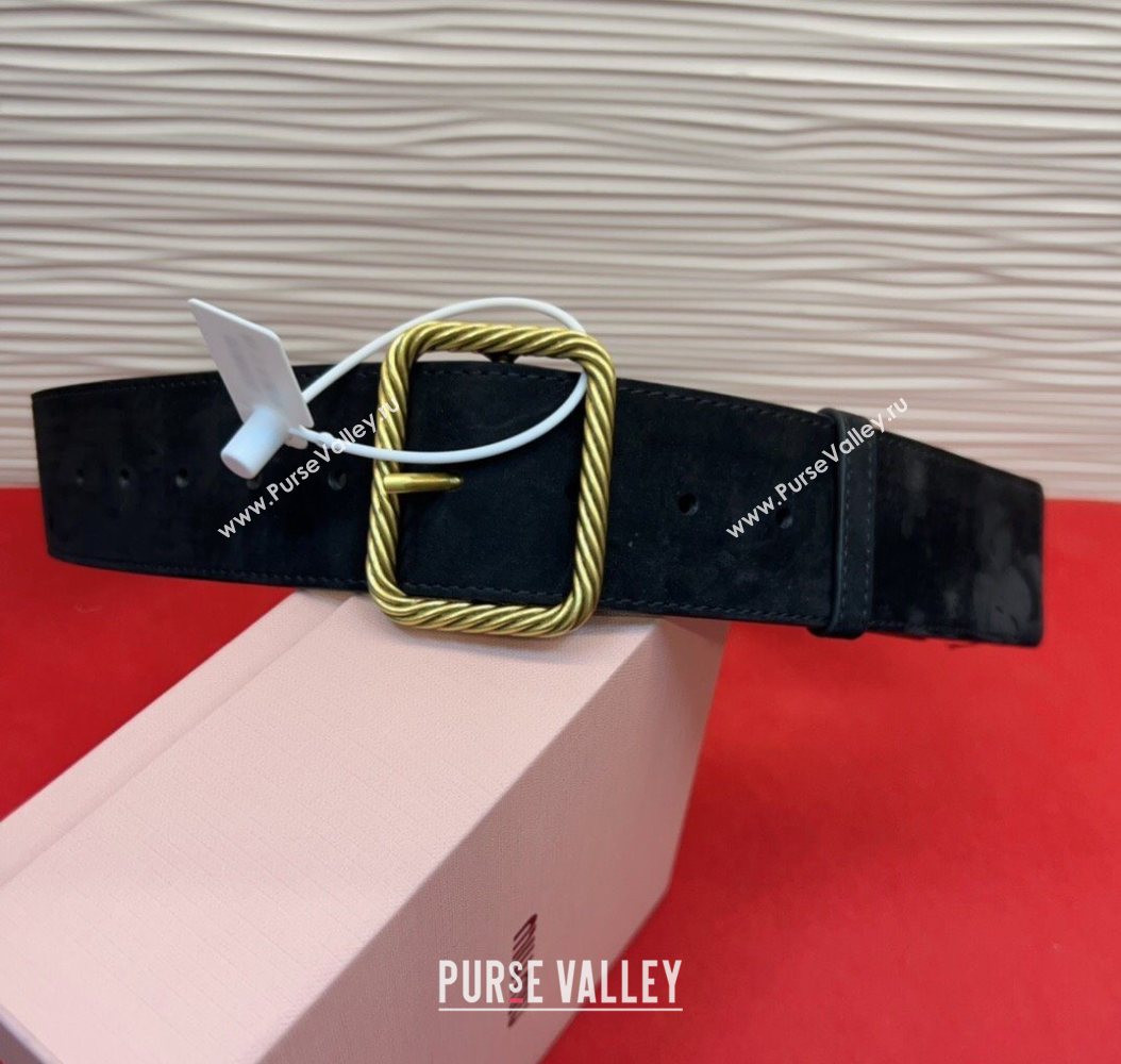 Miu Miu Wide Belt 5cm in Suede and Calfskin Leather Black 2025 MM26010403 (99-260104043)