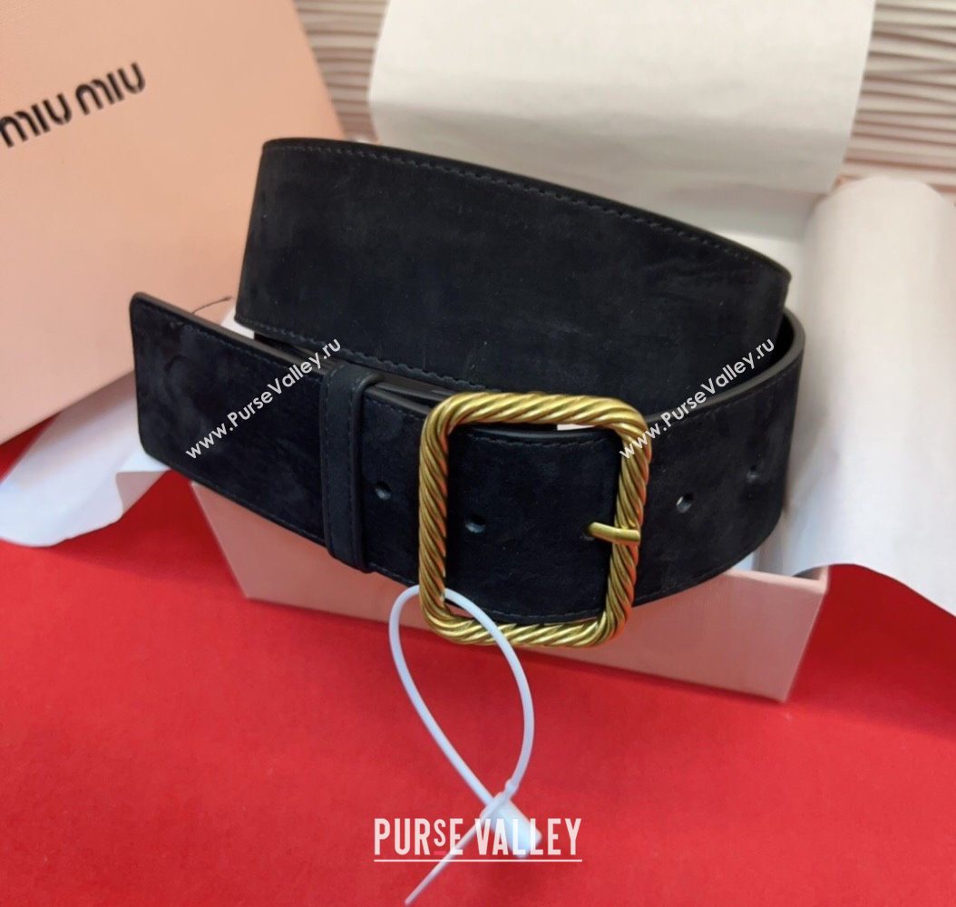 Miu Miu Wide Belt 5cm in Suede and Calfskin Leather Black 2025 MM26010403 (99-260104043)