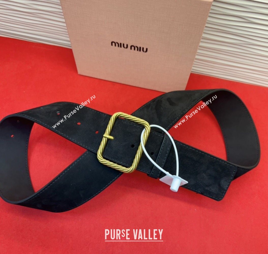 Miu Miu Wide Belt 5cm in Suede and Calfskin Leather Black 2025 MM26010403 (99-260104043)