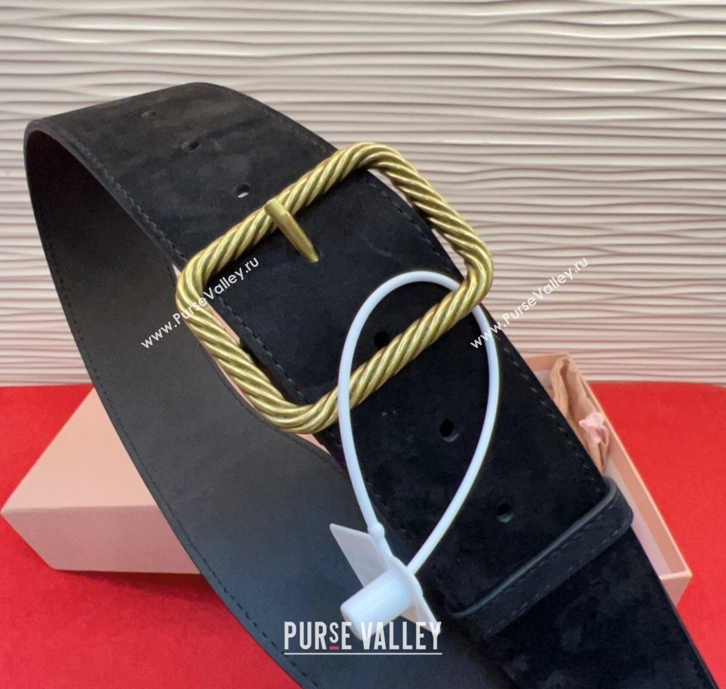 Miu Miu Wide Belt 5cm in Suede and Calfskin Leather Black 2025 MM26010403 (99-260104043)