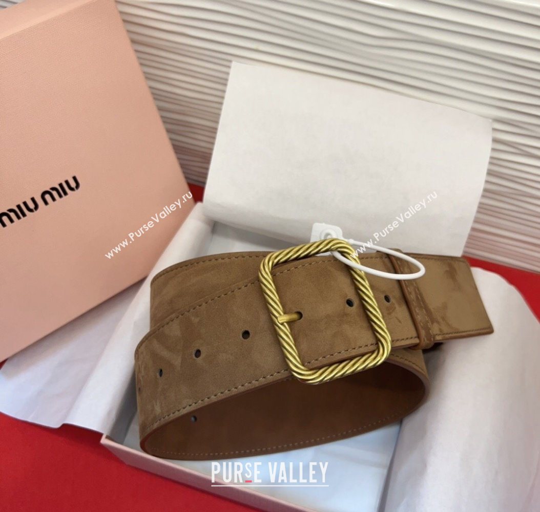 Miu Miu Wide Belt 5cm in Suede and Calfskin Leather Beige 2025 MM26010403 (99-260104044)