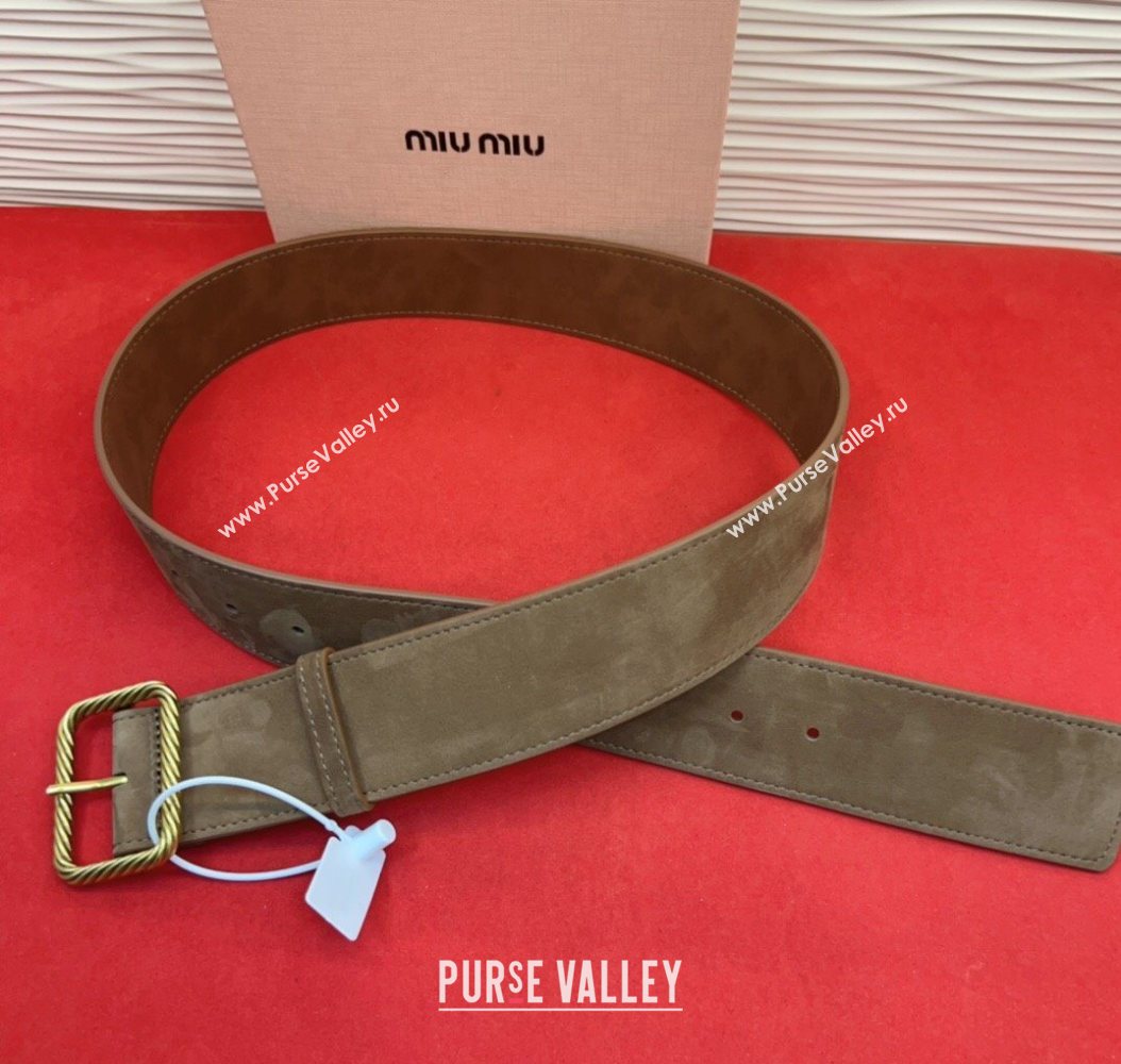 Miu Miu Wide Belt 5cm in Suede and Calfskin Leather Beige 2025 MM26010403 (99-260104044)