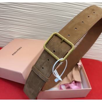 Miu Miu Wide Belt 5cm in Suede and Calfskin Leather Beige 2025 MM26010403 (99-260104044)
