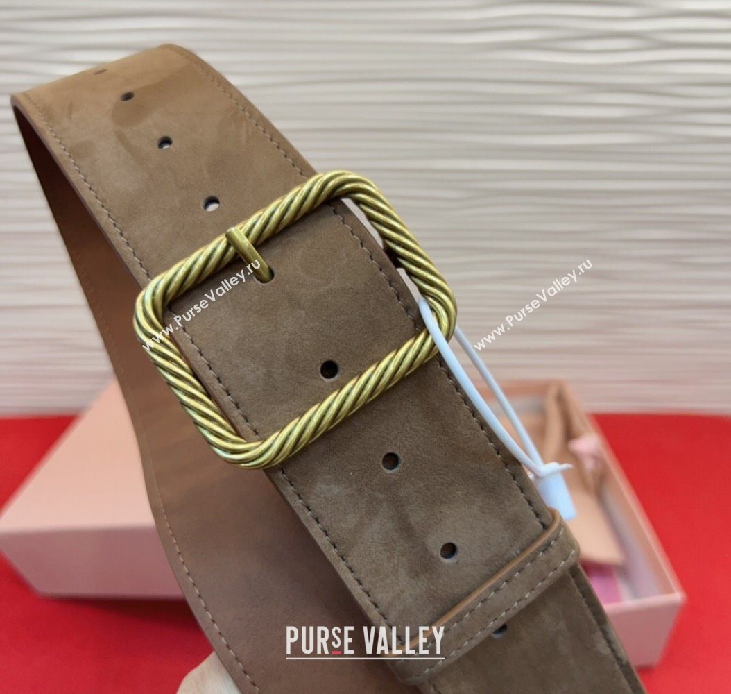 Miu Miu Wide Belt 5cm in Suede and Calfskin Leather Beige 2025 MM26010403 (99-260104044)